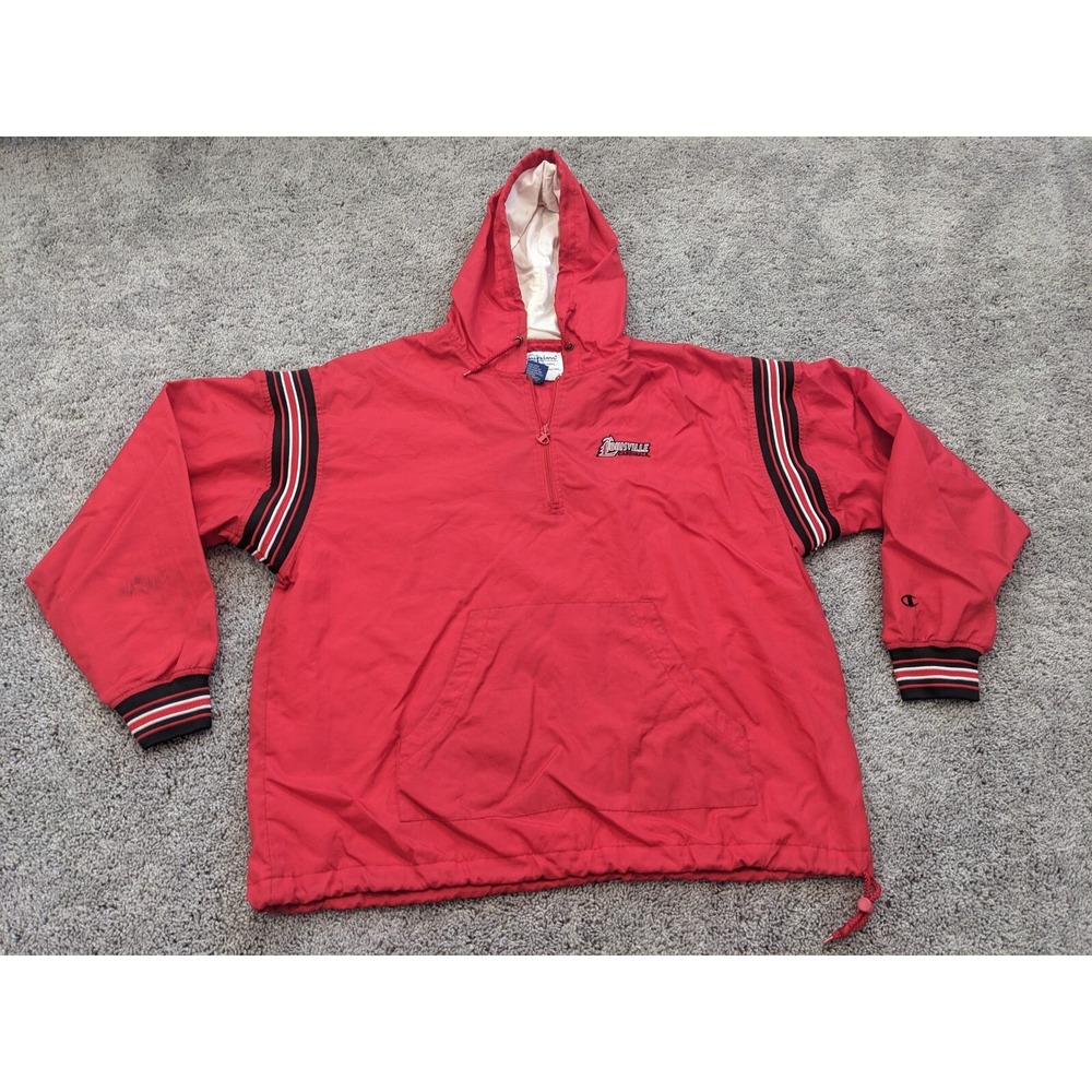 VINTAGE Louisville Cardinals Jacket Mens Large Red Windbreaker Hooded Lined FLAW